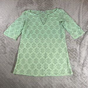 Jordan Taylor Womens Medium Tunic Blouse Light Green Floral Sheer Lace Layering